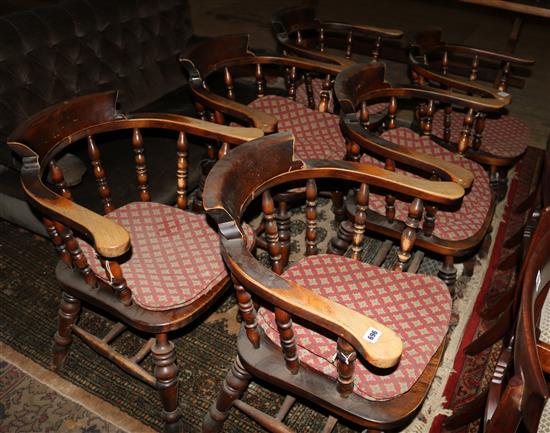 Set of 6 elm and beech bow back captains chairs